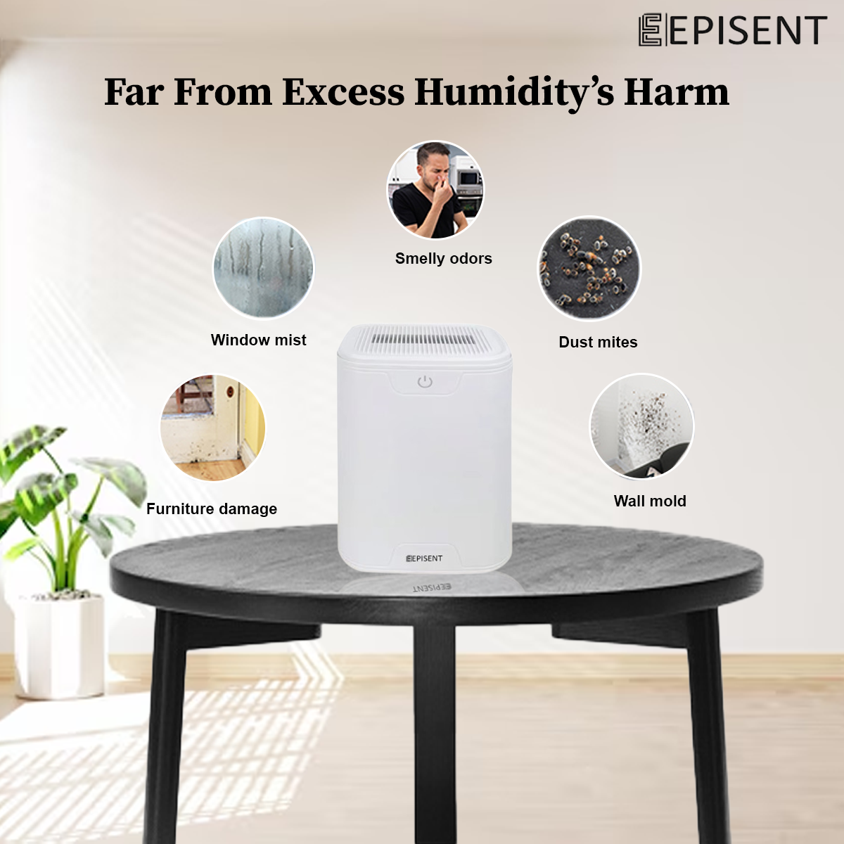 EPISENT Electric Dehumidifier 700ml - Home Moisture Control, Compact Design, Auto Shut Off, Quiet Operation, Ideal for Bedrooms, Bathrooms & More