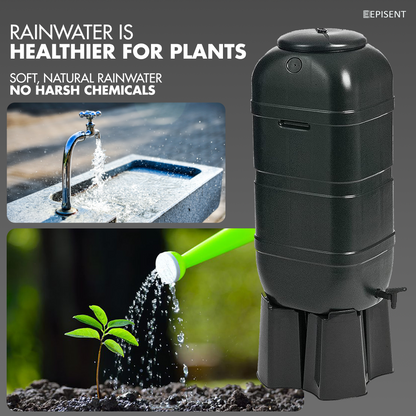 EPISENT 230L& 100L Water Butt - Garden Water Storage - Plastic Water Butt Set Including Tap, Stand, Lockable Lid, & Filler Kit - Ideal for Any Garden - Eco Friendly Water Storage Unit