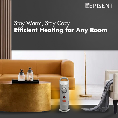 EPISENT 9 Fin Oil Heater Portable Electric Radiator with Adjustable Thermostat | Silent, Energy-Efficient, Overheat & Tip-Over Protection | Freestanding Heater for Home & Office