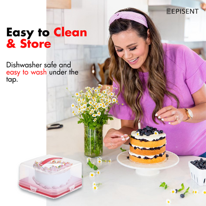 EPISENT Large Cake Box - With Lockable Lid & Carry Handles - Cake Storage Container - Portable Plastic Cake Carrier - Suitable for 11 inch Cake - For Cakes, Cookies,