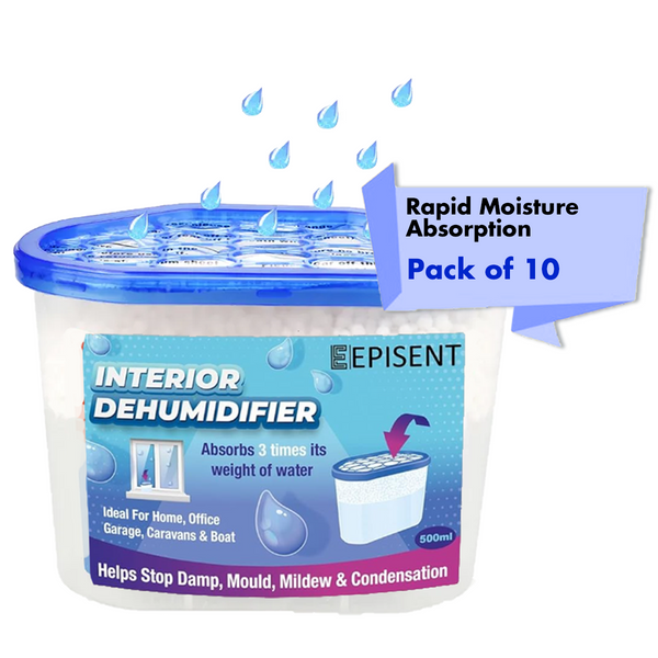 EPISENT | 1000ml XL Interior Dehumidifier - Moisture Absorber Pack of 5 | Effective for Large Rooms and Spaces | Helps Prevent Damp, Mold, Mildew, and Condensation