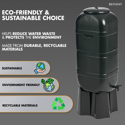 EPISENT 230L& 100L Water Butt - Garden Water Storage - Plastic Water Butt Set Including Tap, Stand, Lockable Lid, & Filler Kit - Ideal for Any Garden - Eco Friendly Water Storage Unit