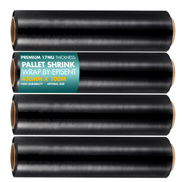 EPISENT Heavy Duty Black Pallet Shrink Wrap Roll 400mm x 100m | 17mu Industrial Stretch Film for Packing, Moving & Storage | Durable Transparent Cling Film for Parcels, Shipping & Protective Wrapping - Hover
