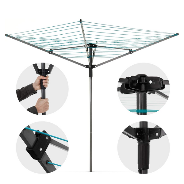 EPISENT 50m Rotary Airer with Ground Metal Spike | Heavy Duty 4 Arm Outdoor Clothes Dryer | UV-Resistant, Non-Slip Lining | Smooth Turns, Umbrella System