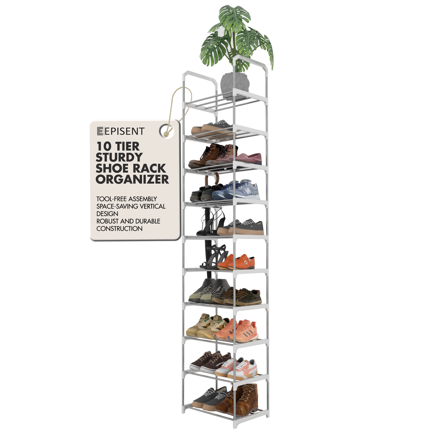 EPISENT 3 Tier Shoe Storage Rack – Space Saving Shoe Standing Tower – Durable And Stable – Waterproof
