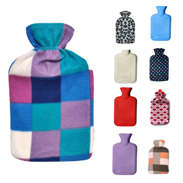 EPISENT Hot Water Bottle 2L Leak-Proof with Super Soft Fleece Cover - for Pain Relief, Cramps, & Cozy Nights - Comfort Hot Water Bag for Your Body & Bed Warmers - White with Blue Checks Cover