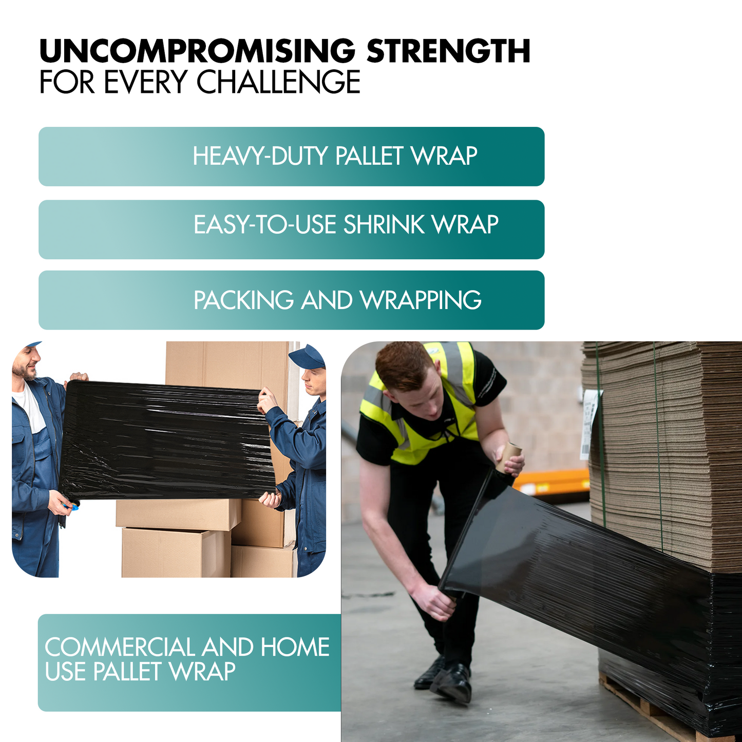 EPISENT Heavy Duty Black Pallet Shrink Wrap Roll 400mm x 100m | 17mu Industrial Stretch Film for Packing, Moving & Storage | Durable Transparent Cling Film for Parcels, Shipping & Protective Wrapping