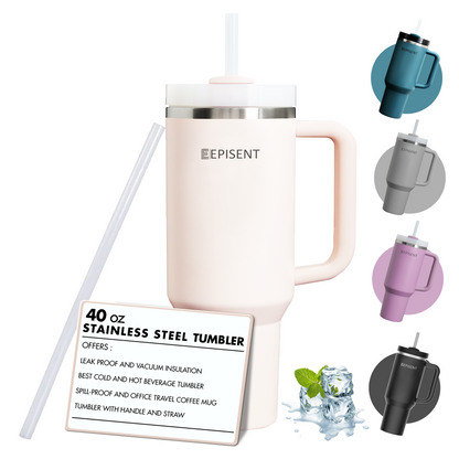 Premium 40oz Tumbler with Handle & Straw – Leakproof Stainless Steel Travel Mug – Vacuum Insulated Cup for Hot & Cold Drinks – Dishwasher Safe, Reusable, Travel Friendly – 𝗘𝗣𝗜𝗦𝗘𝗡𝗧