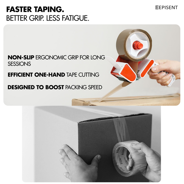EPISENT Heavy Duty Packaging Tape Gun Dispenser - with Pack of 6 Packaging Tape Rolls - 48MM x 66M - Heavy Duty Packing Tape with Dispenser - Tape Gun - for Parcel Boxes or General Purpose - Hover