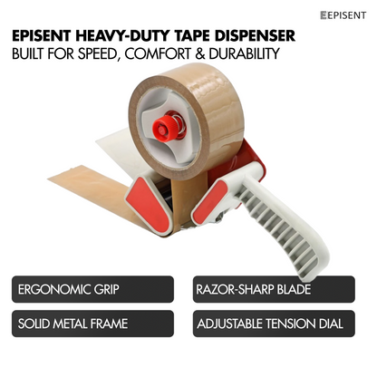 EPISENT Heavy Duty Packaging Tape Gun Dispenser - with Pack of 6 Packaging Tape Rolls - 48MM x 66M - Heavy Duty Packing Tape with Dispenser - Tape Gun - for Parcel Boxes or General Purpose