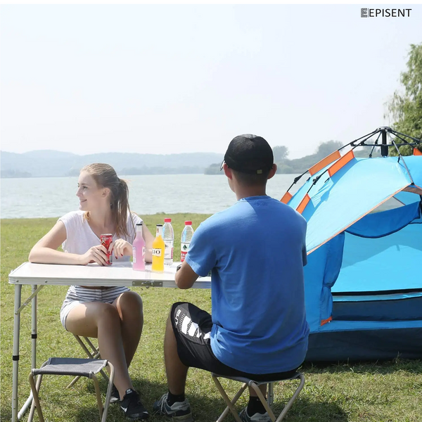EPISENT 4FT Folding Table  Adjustable Height Aluminum Picnic Dining Table  Heavy-Duty, Portable, and Foldable with Carry Handle  Ideal for Camping, Garden, BBQ, Party, Indoor & Outdoor Use - Hover