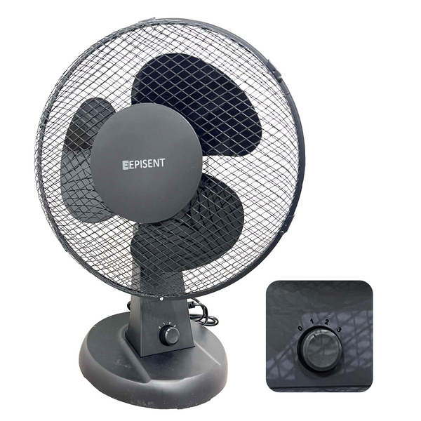 EPISENT 12 inch Desk Fan | Matt Black | Quiet & Powerful Cooling | Rotary Knob Speed Control | Low Noise | Strong Base | Portable Fan for Home & Office