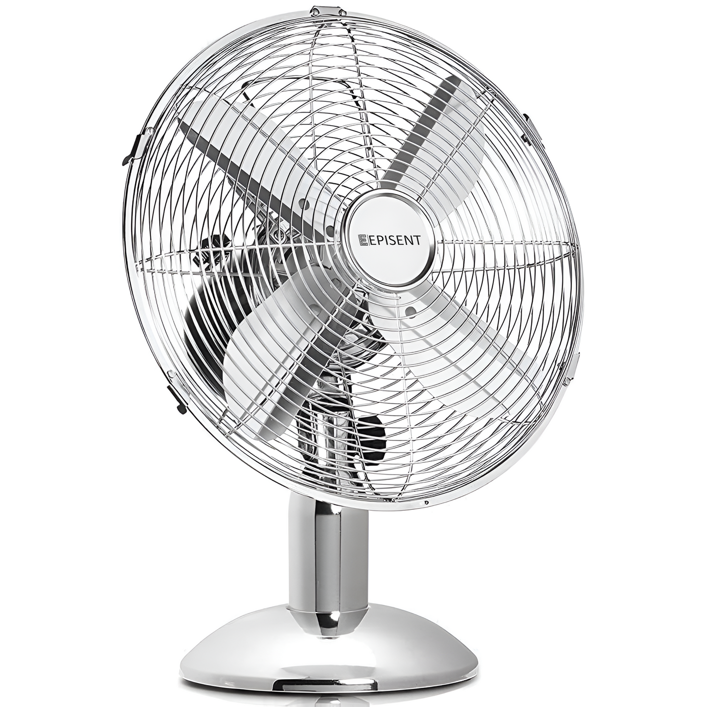 EPISENT 12'' Oscillating Metal Desk Fan | Chrome Finish | 3-Speed, Quiet & Energy-Efficient | Adjustable Tilt Head | Ideal for Home Office & Personal Use