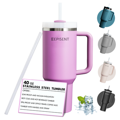 Premium 40oz Tumbler with Handle & Straw – Leakproof Stainless Steel Travel Mug – Vacuum Insulated Cup for Hot & Cold Drinks – Dishwasher Safe, Reusable, Travel Friendly – 𝗘𝗣𝗜𝗦𝗘𝗡𝗧