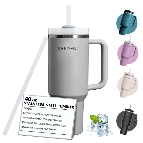 Premium 40oz Tumbler with Handle & Straw – Leakproof Stainless Steel Travel Mug – Vacuum Insulated Cup for Hot & Cold Drinks – Dishwasher Safe, Reusable, Travel Friendly – 𝗘𝗣𝗜𝗦𝗘𝗡𝗧 - Hover