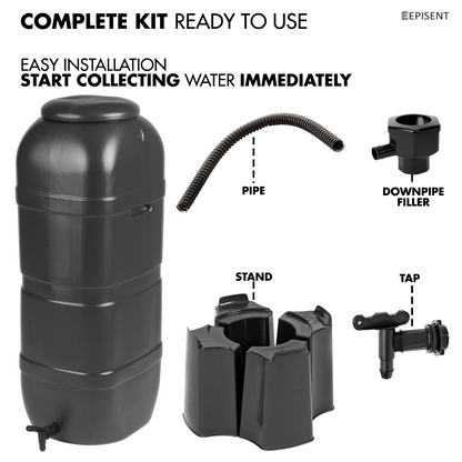 EPISENT 230L& 100L Water Butt - Garden Water Storage - Plastic Water Butt Set Including Tap, Stand, Lockable Lid, & Filler Kit - Ideal for Any Garden - Eco Friendly Water Storage Unit