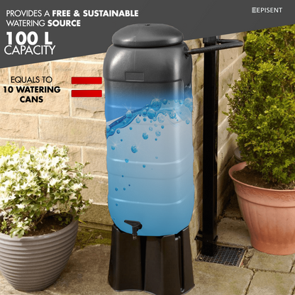 EPISENT 230L& 100L Water Butt - Garden Water Storage - Plastic Water Butt Set Including Tap, Stand, Lockable Lid, & Filler Kit - Ideal for Any Garden - Eco Friendly Water Storage Unit