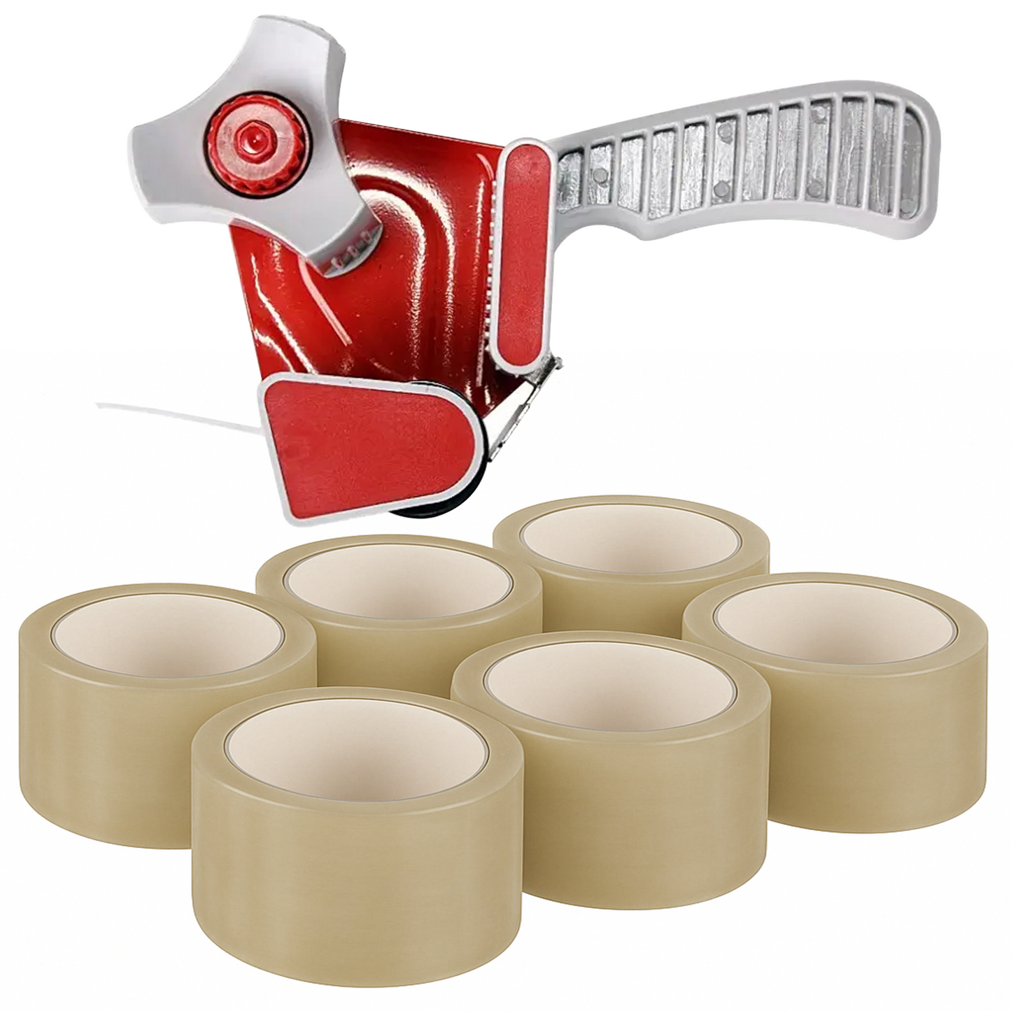 EPISENT Heavy Duty Packaging Tape Gun Dispenser - with Pack of 6 Packaging Tape Rolls - 48MM x 66M - Heavy Duty Packing Tape with Dispenser - Tape Gun - for Parcel Boxes or General Purpose