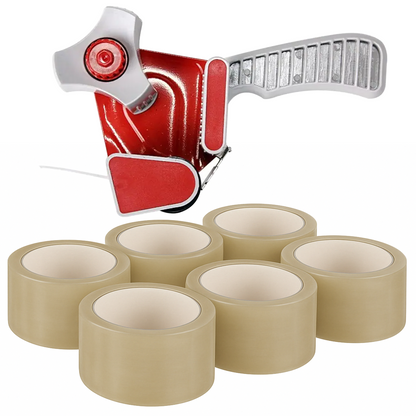 EPISENT Heavy Duty Packaging Tape Gun Dispenser - with Pack of 6 Packaging Tape Rolls - 48MM x 66M - Heavy Duty Packing Tape with Dispenser - Tape Gun - for Parcel Boxes or General Purpose